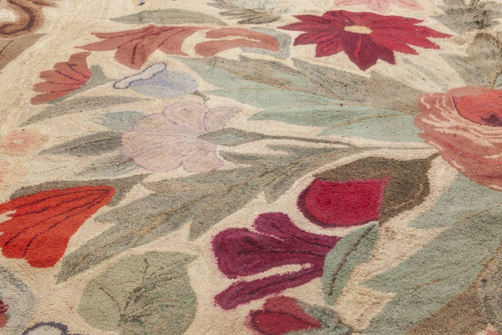 Vintage American Hooked Colorful Floral Handmade Wool Rug BB7396