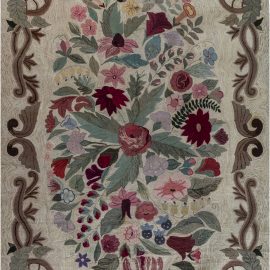 Vintage American Art Deco Floral Soft Beige Hand-Knotted Wool Rug BB7396