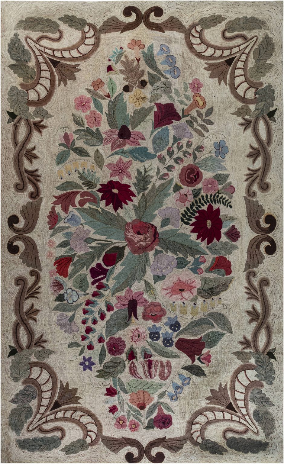 Vintage American Hooked Colorful Floral Handmade Wool Rug BB7396