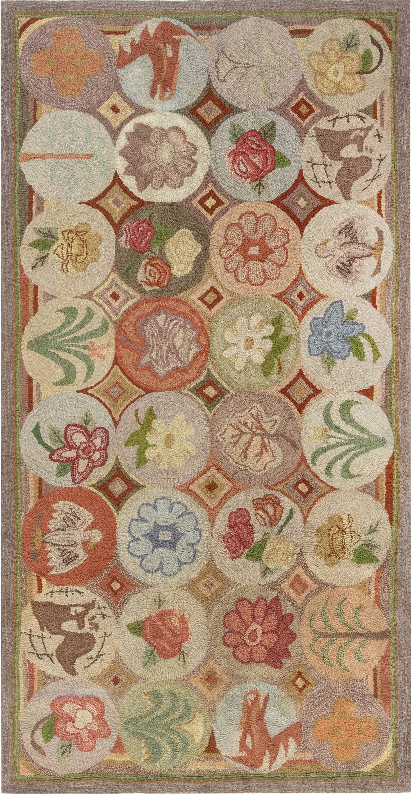 Vintage American Hooked Botanic Hand Knotted Wool Rug BB7075