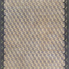 American Hooked Vintage Abstract Warm Tan Hand-Knotted Wool Rug BB7091