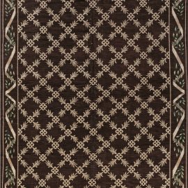 Vintage Spanish Floral Brown Hand-Knotted Wool Rug Cuenca BB7114
