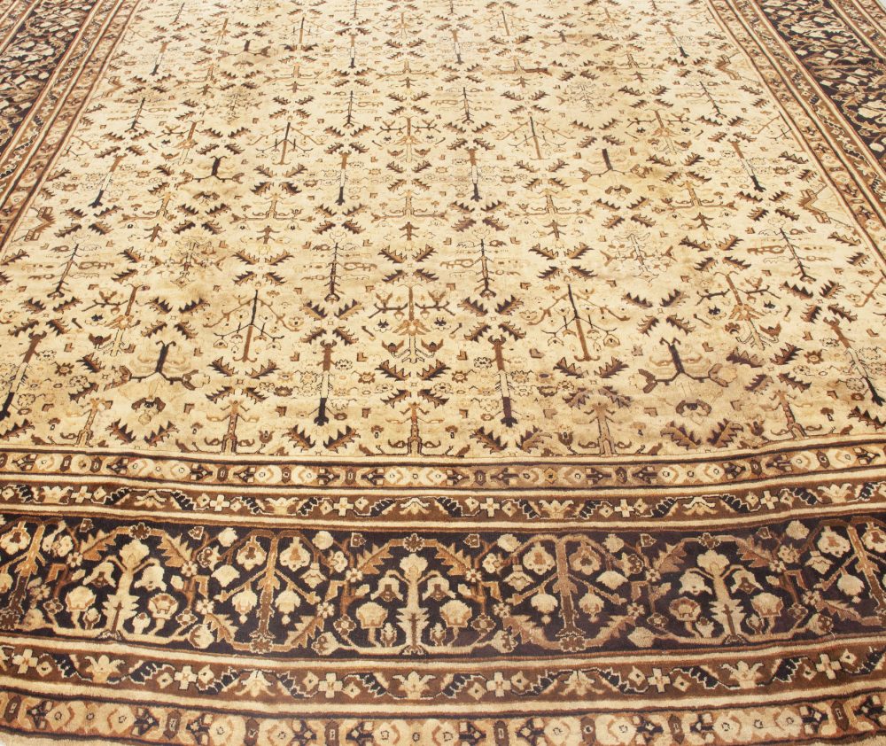 Antique Indian Agra Brown Handwoven Wool Carpet BB2727