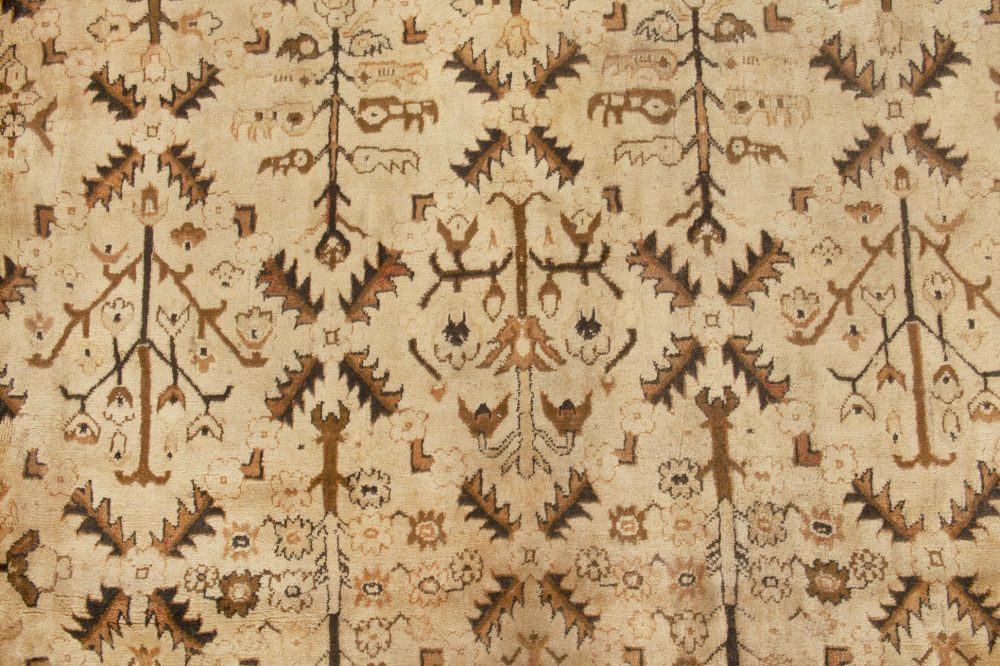 Antique Indian Agra Brown Handwoven Wool Carpet BB2727