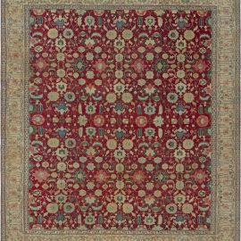 Agra Indian Antique Floral Allover Soft Beige Hand-Knotted Wool Rug – Circa 1900 BB4353