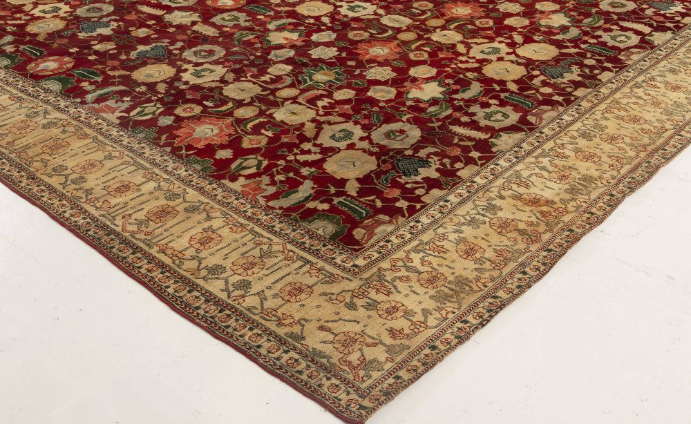 Fine Antique Indian Agra Red Botanic Handmade Wool Rug BB4353