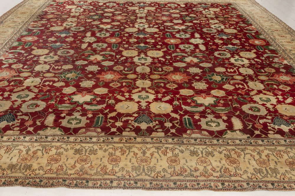 Fine Antique Indian Agra Red Botanic Handmade Wool Rug BB4353