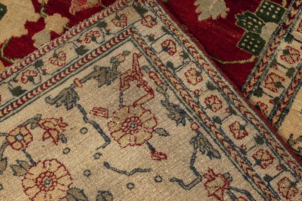 Fine Antique Indian Agra Red Botanic Handmade Wool Rug BB4353