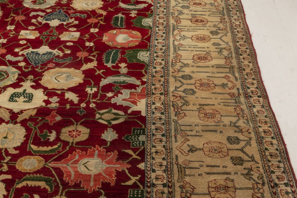 Fine Antique Indian Agra Red Botanic Handmade Wool Rug BB4353