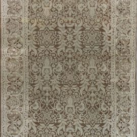 Antique Amritsar Indian Floral Allover Ivory Beige Hand-Knotted Wool Carpet – Circa 1880 BB7201