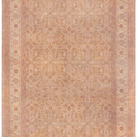 Antique Amritsar Indian Allover Floral Warm Tan Hand-Knotted Wool Carpet – Circa 1880 (Size Adjusted) BB3852