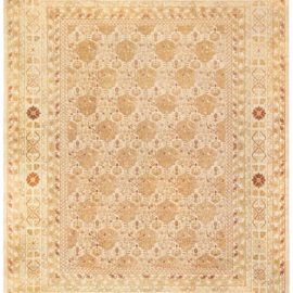 Antique Amritsar Indian Allover Floral Soft Beige Hand-Knotted Wool Carpet – Circa 1900 BB4095