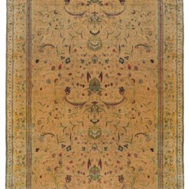 Antique Indian Allover Floral Oversized Warm Tan Hand-Knotted Wool Rug – Circa 1920 (Size Adjusted) BB2855