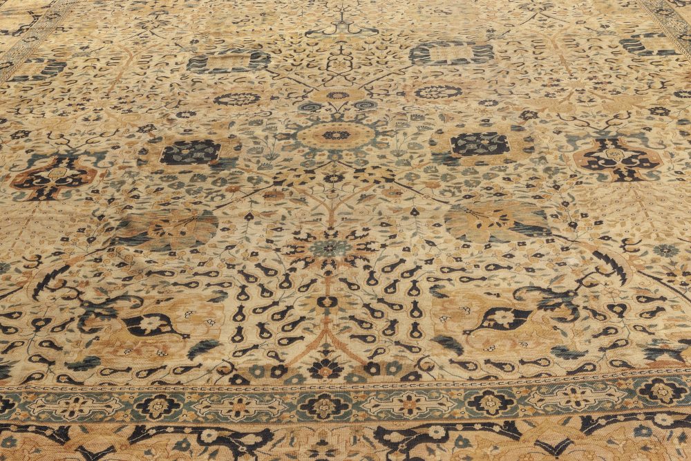 Authentic Beige Botanic Indian Handmade Wool Rug BB3131