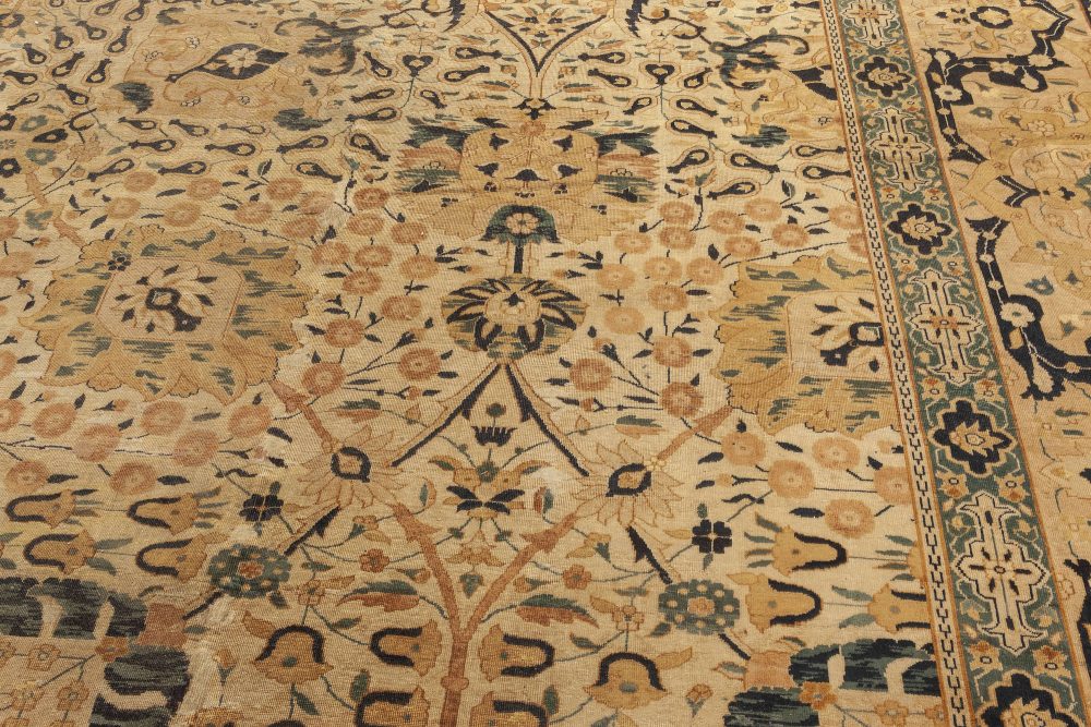Authentic Beige Botanic Indian Handmade Wool Rug BB3131