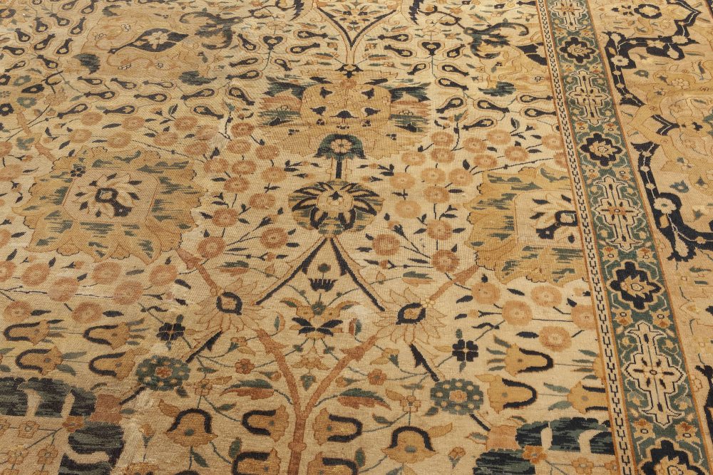 Authentic Beige Botanic Indian Handmade Wool Rug BB3131