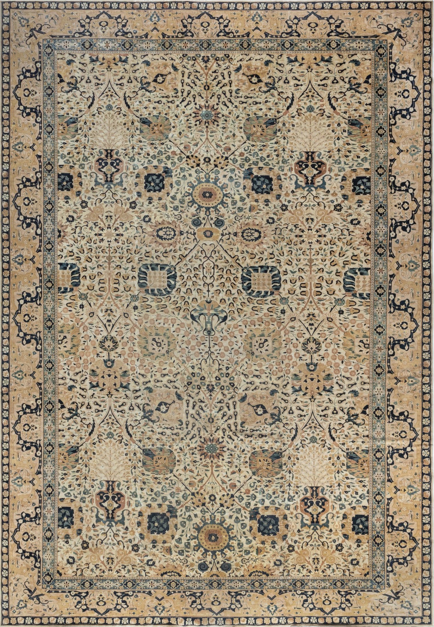 Authentic Beige Botanic Indian Handmade Wool Rug BB3131