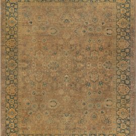 Antique Indian Floral Allover Warm Tan Hand-Knotted Wool Rug – Circa 1900 BB3481
