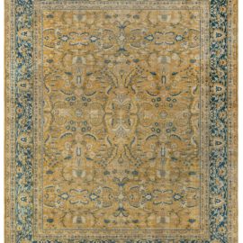 Antique Amritsar Indian Floral Allover Golden Tan Hand-Knotted Wool Rug – Circa 1880 BB3811