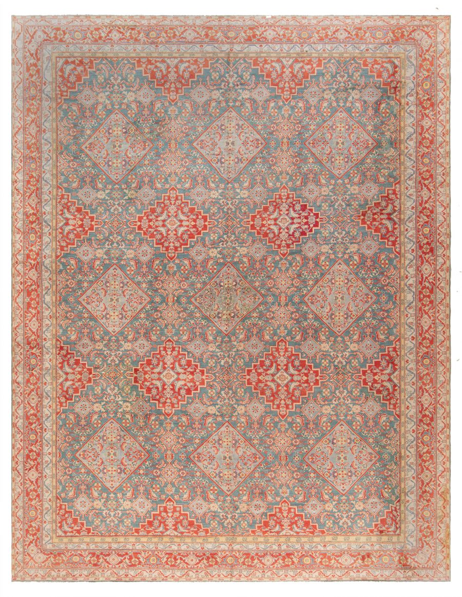 Fine Antique Indian Agra Red and Blue Handmade Rug BB0912