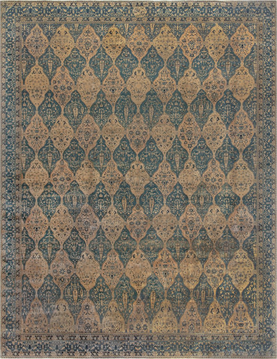 Oversized Antique North Indian Blue Handmade Wool Carpet BB2023