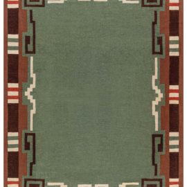 Mid-Century Swedish Geometric Sage Flatweave Wool Rug BB4789