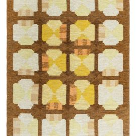 Vintage Swedish Geometric Soft Beige Flatweave Wool Rug By Ingegerd Silow Signed “Iks” BB4790