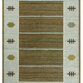 Mid-Century Scandinavian Geometric Slate Gray Flatweave Wool Rug By Aina KåNge Signed “Ak” BB4800