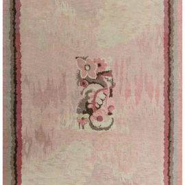 Vintage French Art Deco Floral Soft Beige Hand-Knotted Wool Rug BB3779