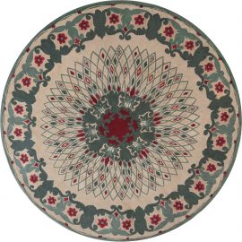 Circular Green, White and Red Handwoven Wool Rug by Paule Leleu BB4792