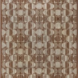 Vintage Art Deco Geometric Cream Beige And Brown Hand-Knotted Wool Rug BB7092