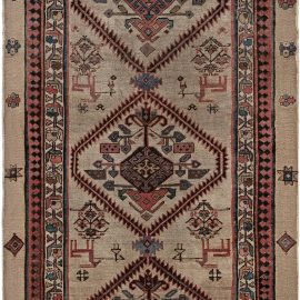 Malayer Persian Antique Medallion Geometric Soft Beige Hand-Knotted Wool Runner – Circa 1900 BB7147