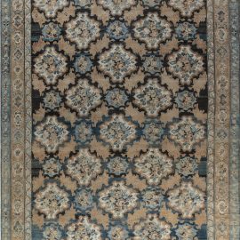 Antique Persian Floral Allover Oversized Soft Beige Hand-Knotted Wool Rug – Circa 1900 BB7119