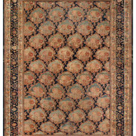 Antique Persian Floral Allover Warm Tan Hand-Knotted Wool Carpet – Circa 1880 (Size Adjusted) BB3931