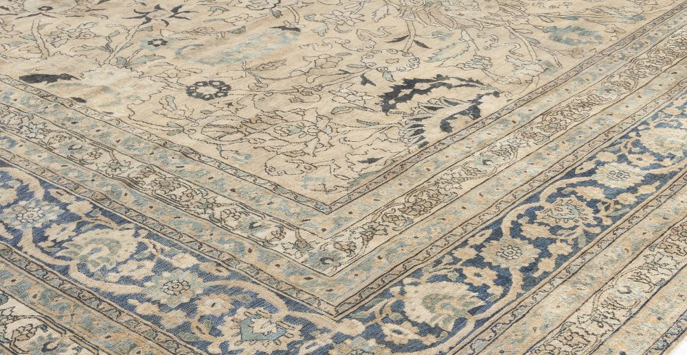 Fine Antique Persian Khorassan Beige, Blue Handmade Wool Rug BB3678