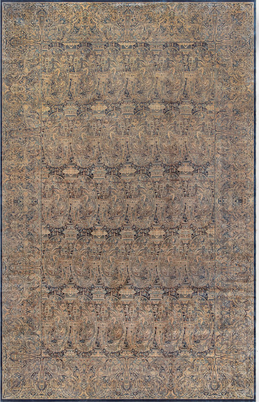Antique Persian Kirman Floral Beige Handmade Wool Rug BB0772