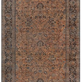 Oversized Kirman Persian Antique Allover Floral Rug In Warm Tan Hand-Knotted Wool – Circa 1900 BB2962