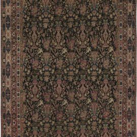 Antique Kirman Persian Allover Floral Rug In Warm Tan Hand-Knotted Wool – Circa 1870 BB7463