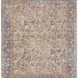 Tabriz Persian Antique Allover Floral Soft Beige Hand-Knotted Wool Rug – Circa 1880 BB7124