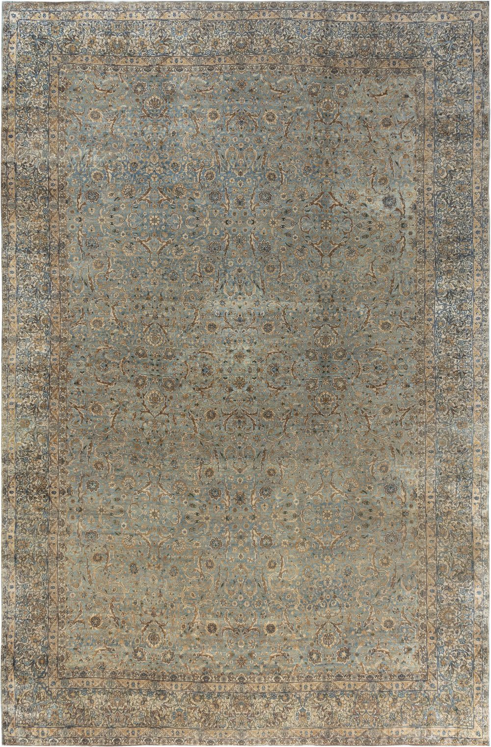 19th Century Persian Kirman Botanic Handwoven Wool Carpet BB7133