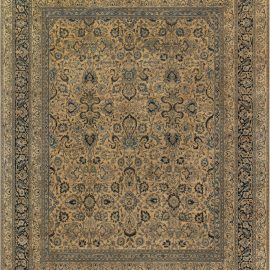 Antique Meshad Persian Allover Floral Soft Beige Hand-Knotted Wool Rug – Circa 1900 BB3360