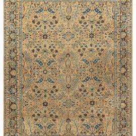 Antique Meshad Persian Floral Allover Warm Tan Hand-Knotted Wool Rug – Circa 1900 BB3761