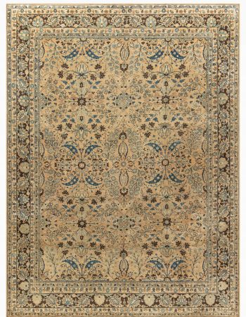 Antique Tabriz Persian Floral Allover Light Beige Hand-Knotted Wool Rug – Circa 1900 BB3325