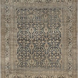 Antique Meshad Persian Allover Floral Light Beige Hand-Knotted Wool Rug – Circa 1880 BB7123