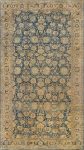Antique Persian Sarouk Botanic Navy Blue Background Handmade Wool Rug BB2673