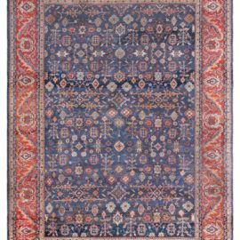 Early 20th Century Persian Sultanabad Blue Botanic Handmade Wool Rug BB1742