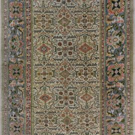 Sultanabad Persian Antique Allover Geometric Ivory Hand-Knotted Wool Rug – Circa 1880 (Size Adjusted) BB7381