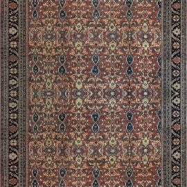 Antique Botanic Rust Background Persian Sultanabad Handmade Wool Rug BB7379