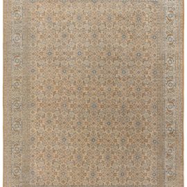 Antique Tabriz Persian Allover Floral Light Beige Hand-Knotted Wool Rug – Circa 1900 BB1898