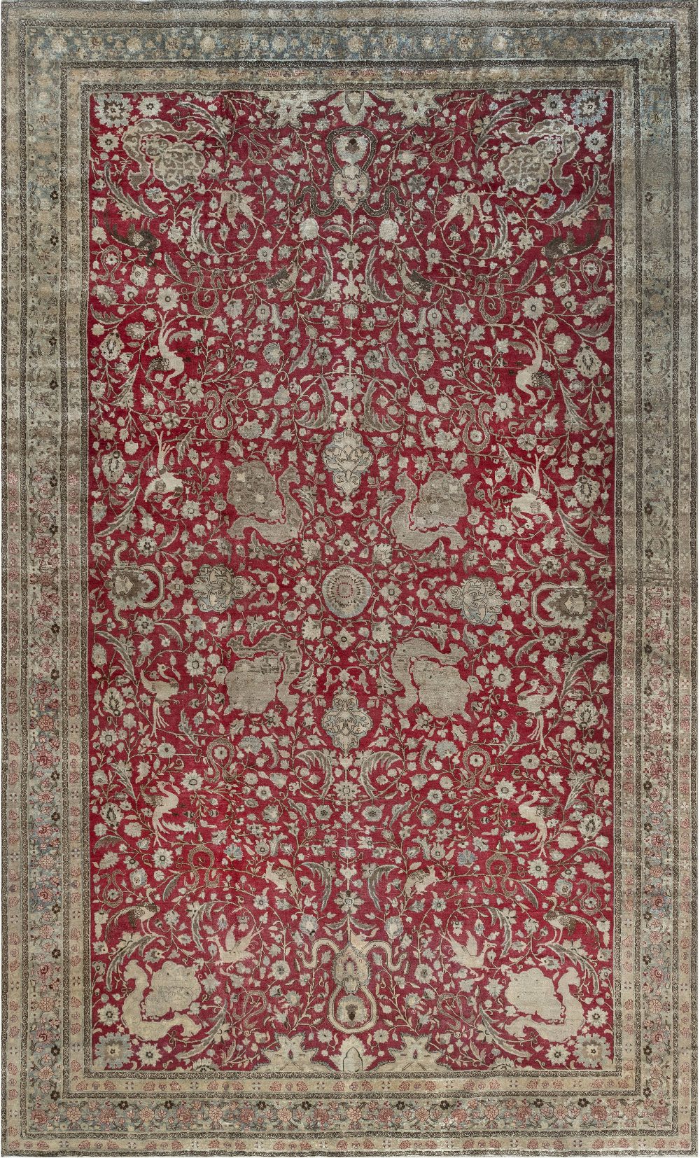 19th Century Persian Tabriz Red Hand Knotted Wool Carpet BB7204